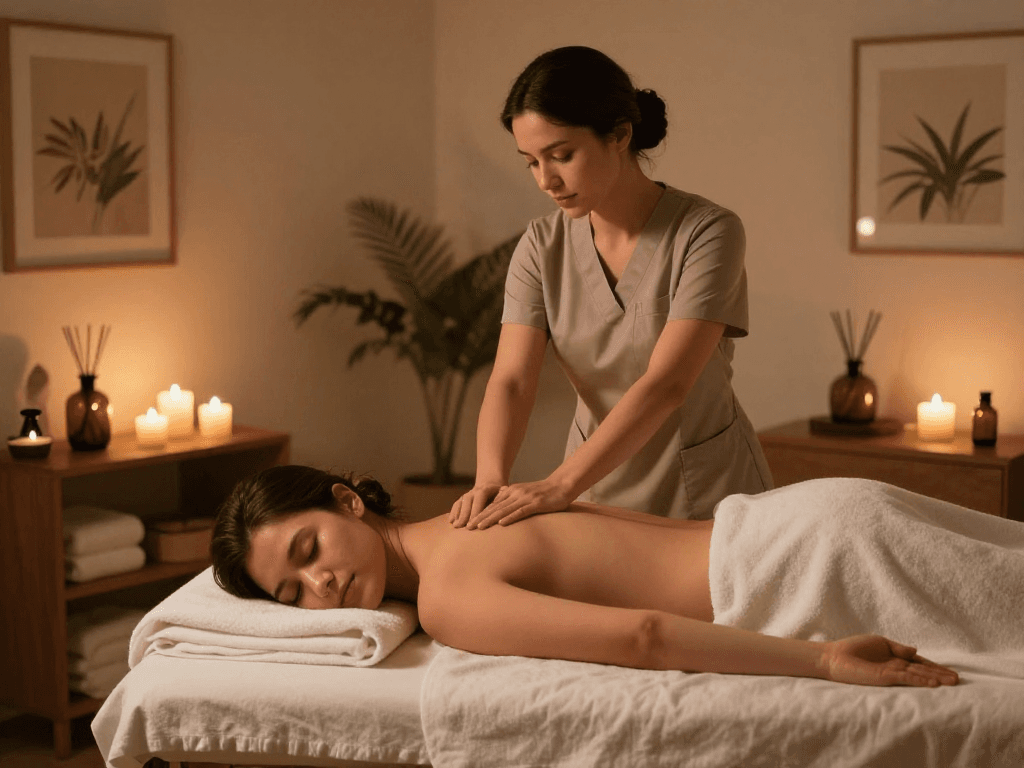 Experience premium 한국인출장 services with a professional therapist creating a tranquil home spa setting.