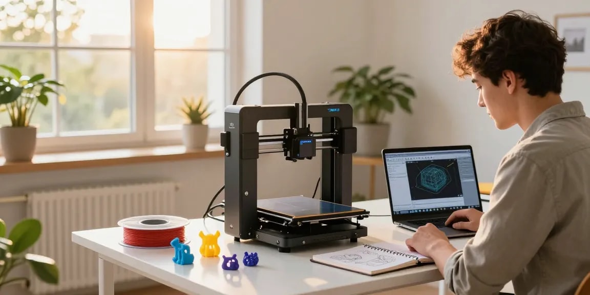 Creating models with the best beginner 3D printer in a bright workspace