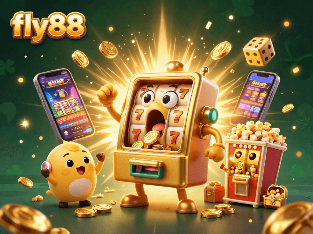 Experience the excitement of fly88 with vibrant slot machines celebrating a jackpot win amidst golden coins.