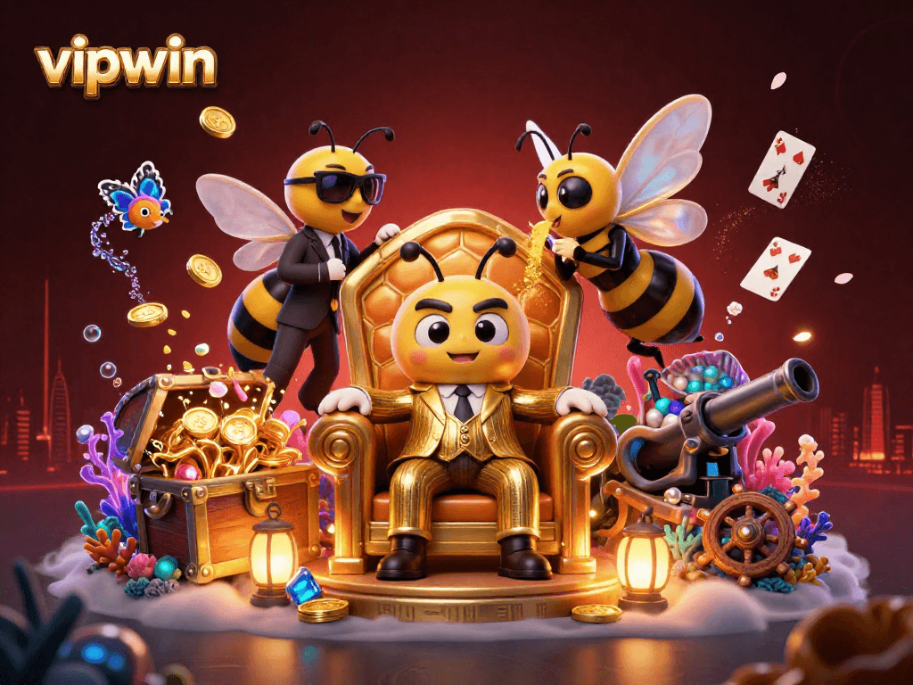 Engage with vipwin's thrilling casino atmosphere featuring a bumblebee mob boss and exciting games.