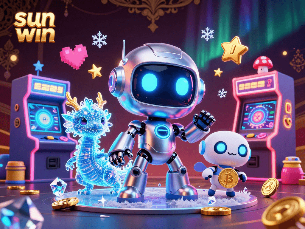 Experience the thrill of sun win casino with vibrant 3D characters in a dazzling gaming scene.