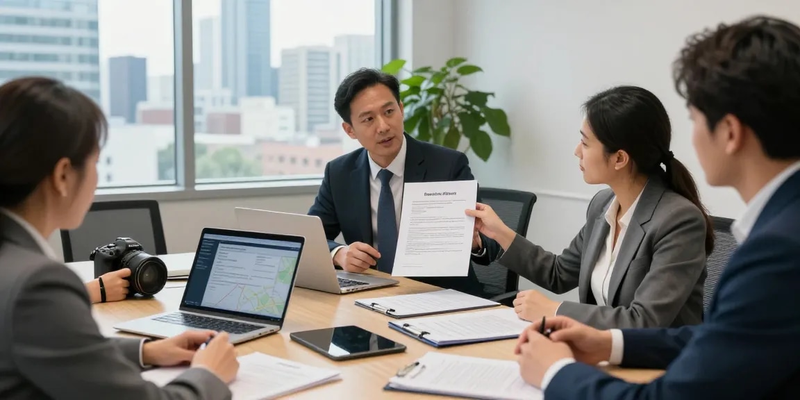 Apostille Toronto Canada service meeting in a modern office with legal documents and clients engaged in discussion.