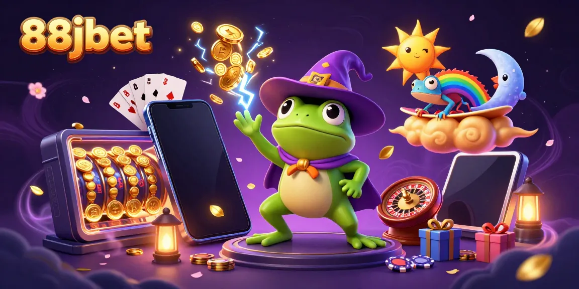 Engage with 88jbet in a vibrant scene of golden coins and casino elements.