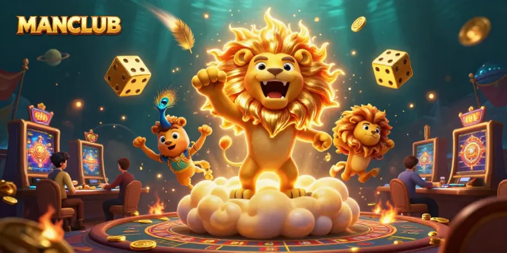 Experience the thrill of MANCLUB slots with dazzling animations and a vibrant casino scene.
