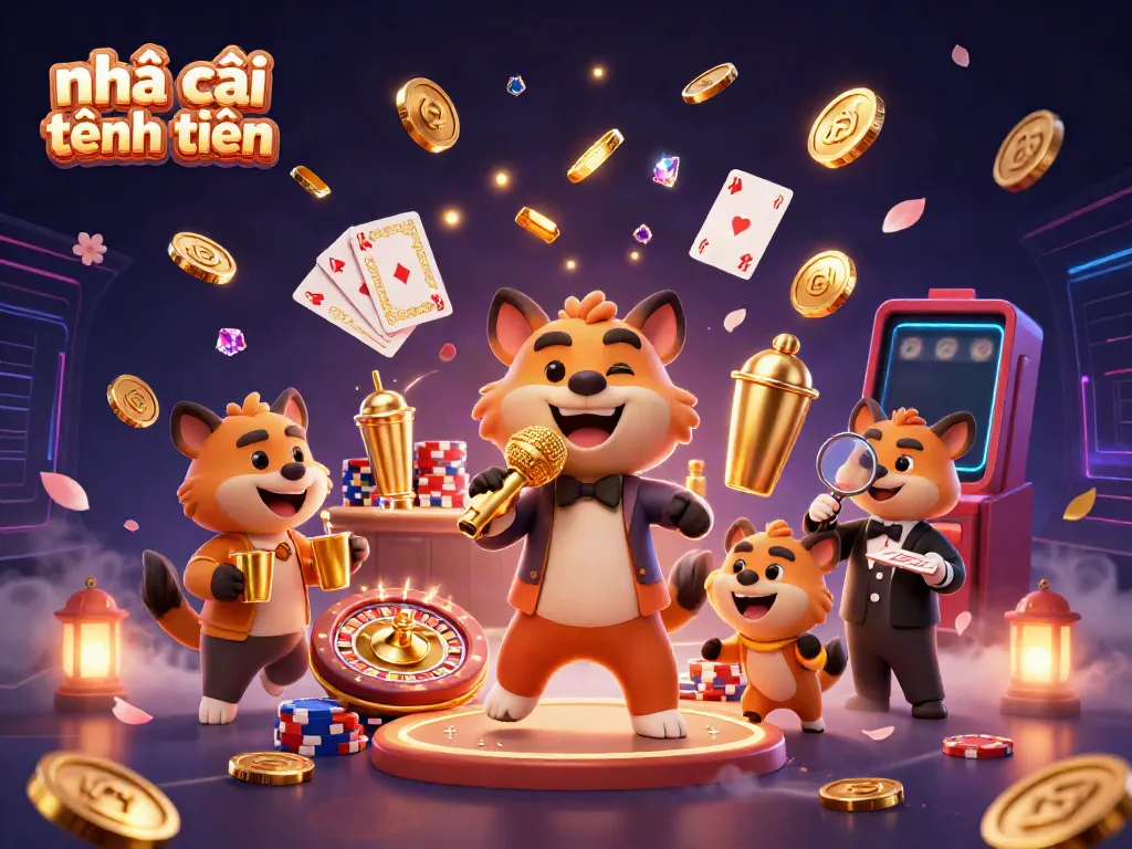 Hyenas entertain at the comedy casino, highlighting nhà cái tặng tiền with golden coins and excitement.