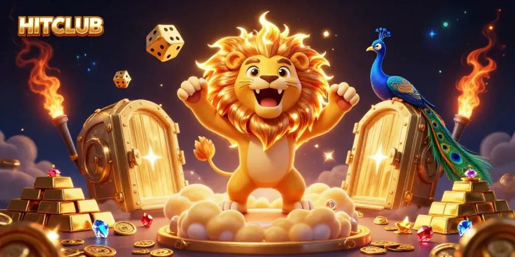 Engage with HITCLUB in a vibrant 3D scene showcasing luxury casino elements.