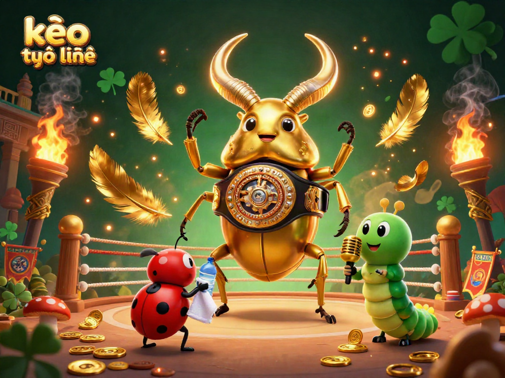 Engage with kèo trực tuyến through a vibrant, energetic 3D duel featuring a golden stag beetle.