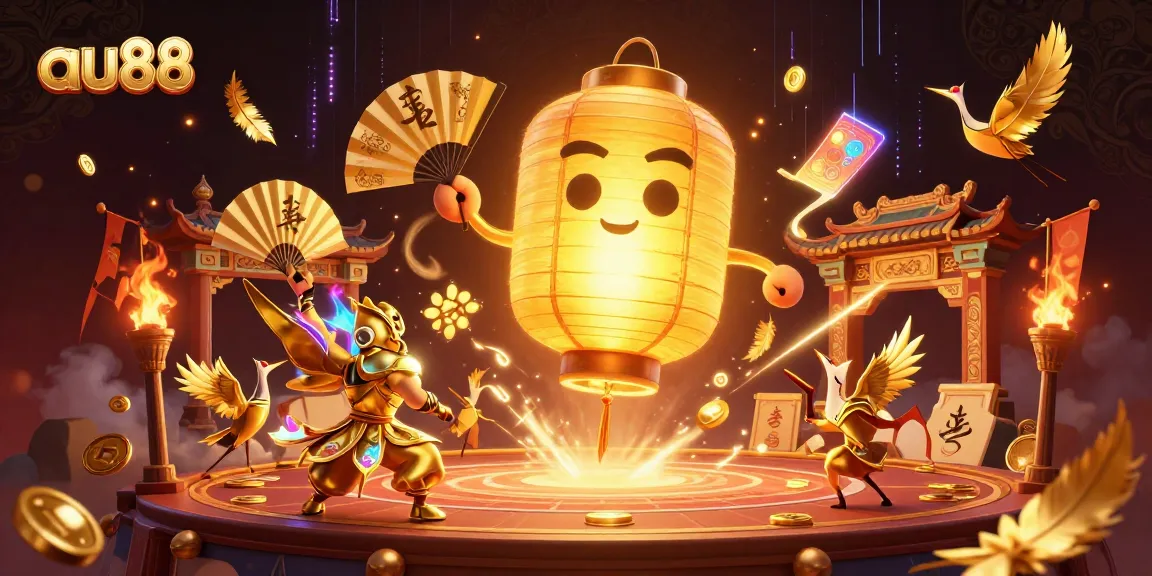 Engage with au88's dynamic casino fun in a vibrant illustration featuring rich mythical characters and game elements.