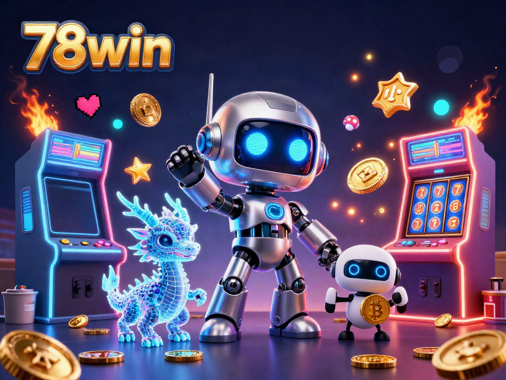 Experience the thrill of 78win's vibrant online casino world in this dynamic 3D scene.
