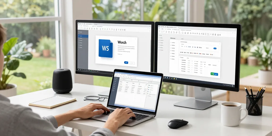 WPS Download in a modern home office featuring productivity apps and work setup.