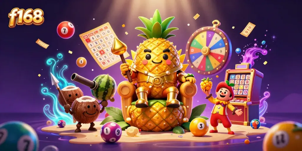 Experience the thrill of f168 with vibrant 3D casino characters and dynamic lottery elements.