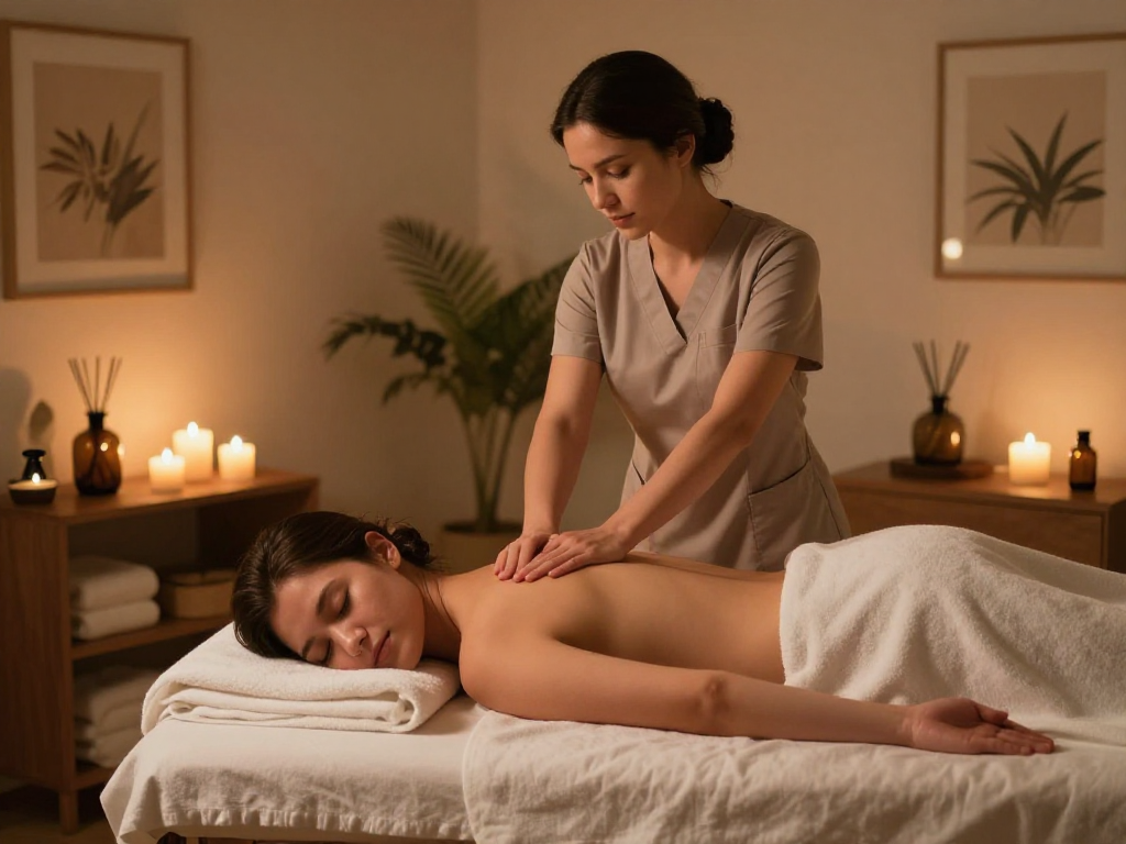 Experience premium 한국인출장 services with a professional therapist creating a tranquil home spa setting.