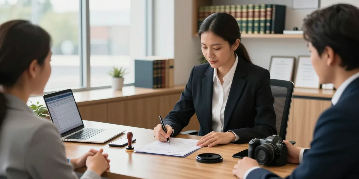 Public notary Brampton in a professional office setting, assisting clients with notarization services.