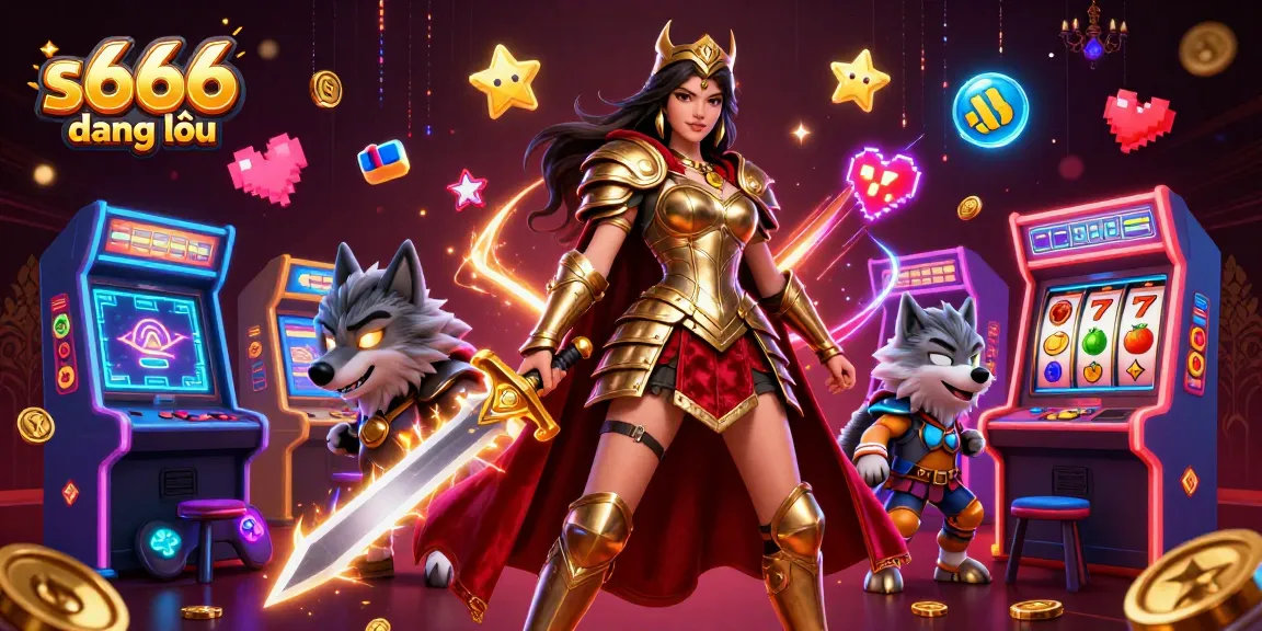 Engage with the dynamic s666 đăng nhập casino scene featuring a warrior queen and her wolf companion.