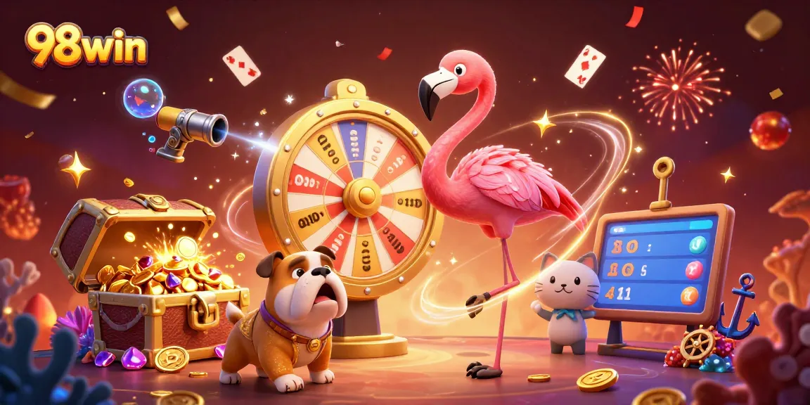 Win big with 98win at a vibrant casino scene featuring games, prizes, and excitement.