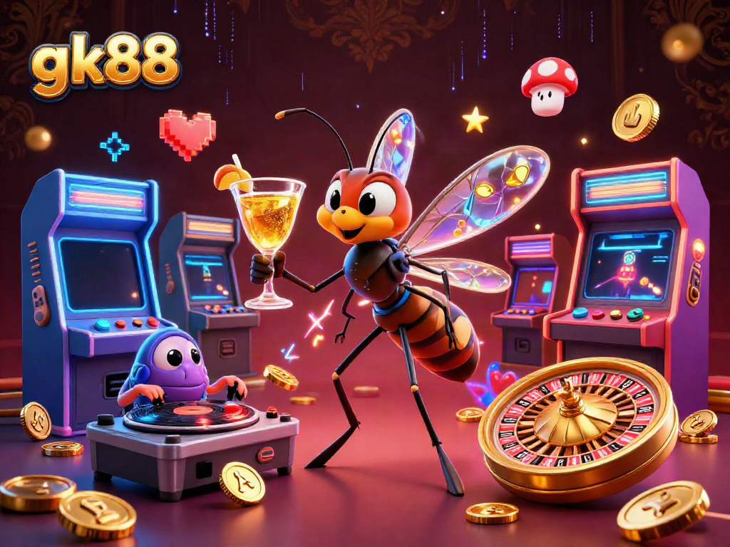 Experience thrilling gameplay at gk88 with an engaging 3D casino scene featured in a vibrant illustration.