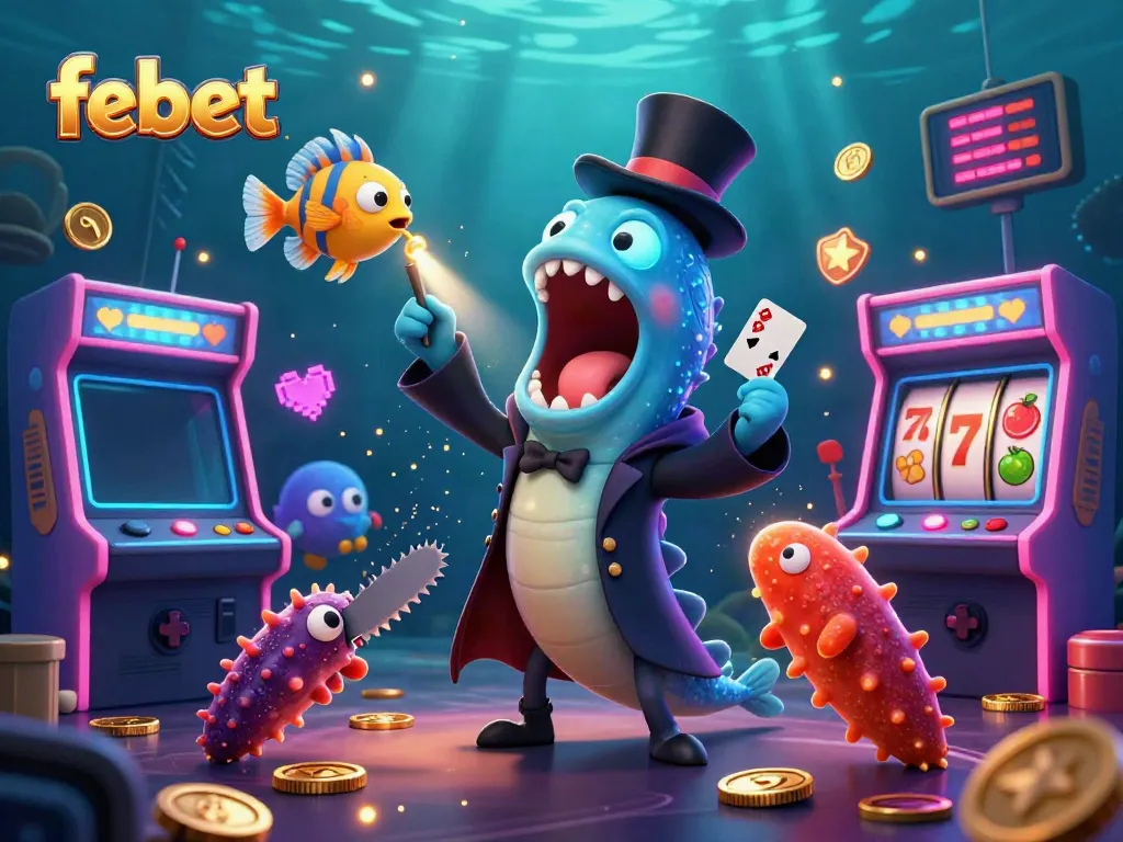 Experience the excitement of febet with a magical underwater casino scene featuring card tricks and game elements.
