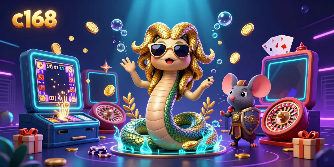 c168 gaming scene featuring Medusa and a warrior mouse with casino elements.