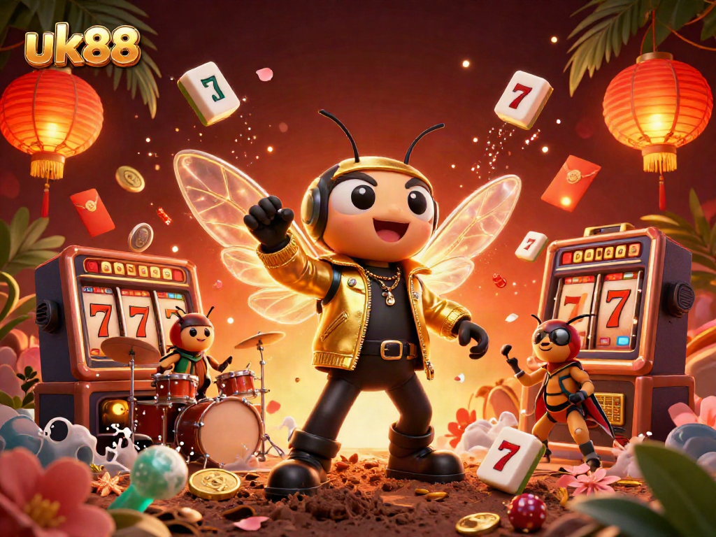 Join the excitement at uk88 with an energetic scene of denizens celebrating big wins and jackpots.