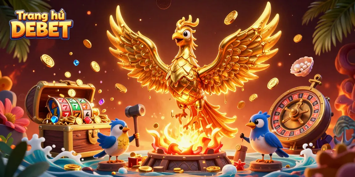 Engage players at Trang chủ DEBET with an explosive golden phoenix, showcasing dynamic casino elements.