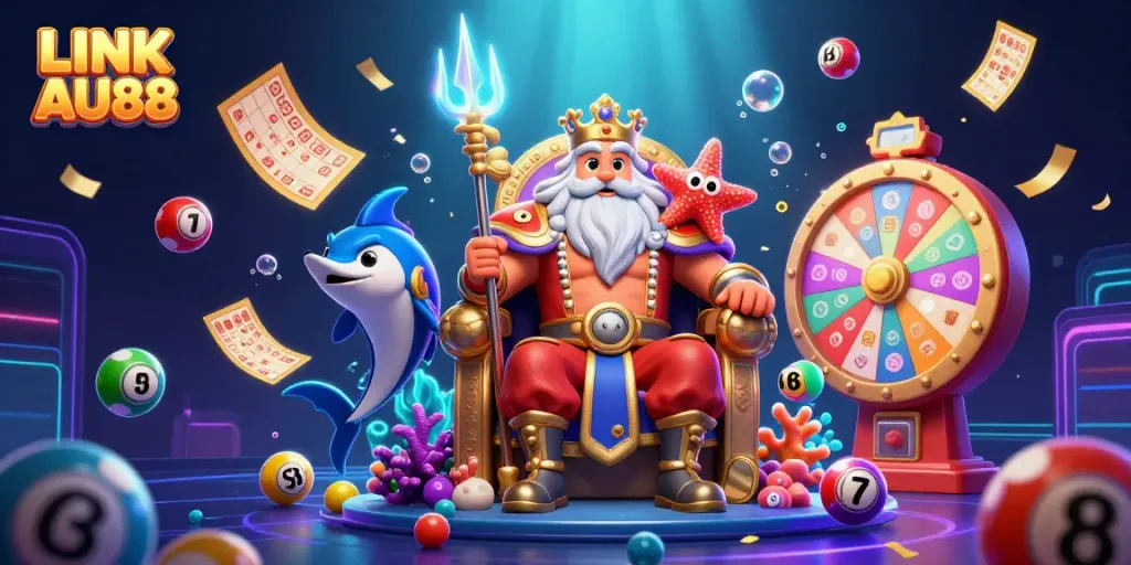 Catch the excitement at LINK AU88's vibrant casino with Neptune and game elements!