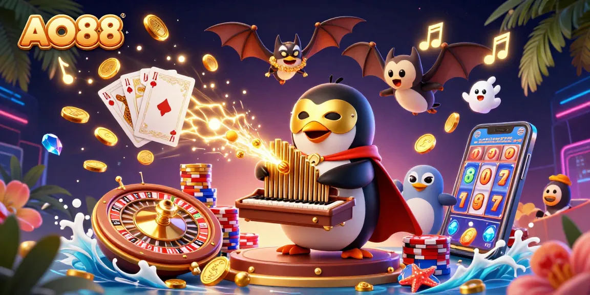 Experience thrilling gaming moments at AO88 with an exciting 3D casino adventure scene.