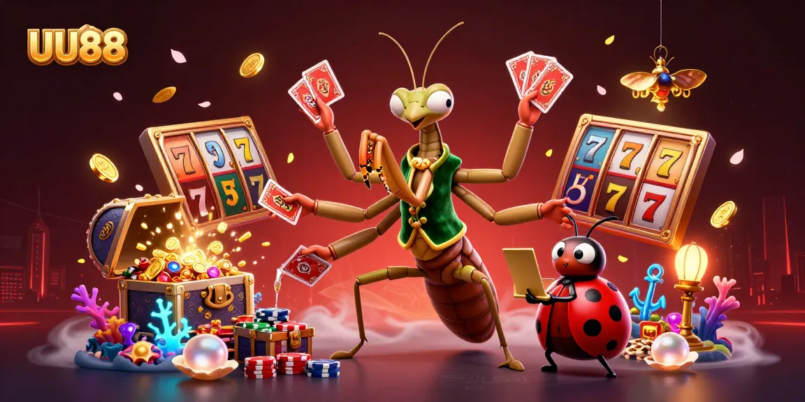 Experience thrilling slots at UU88 with vibrant casino characters in a dynamic, colorful scene.